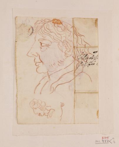 Caricatura masculina de perfil hacia la izquierda y apunte de caricatura masculina.