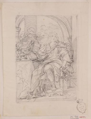 Estudio del retrato de William of Annandale sentado junto a una mesa 
