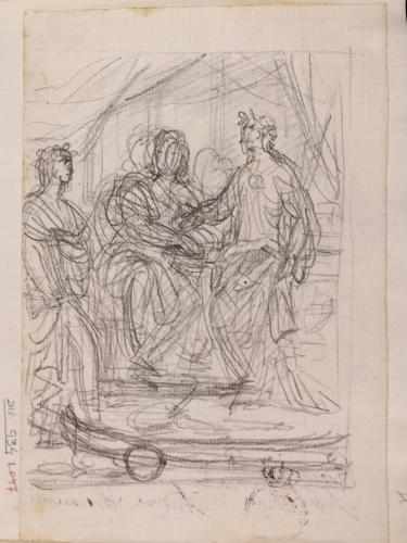 Estudio de una figura central sentada rodeada del poeta y la Musa