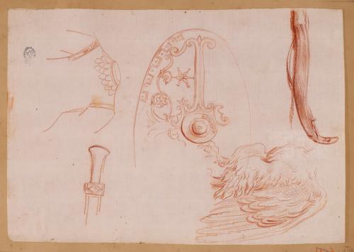 Estudios de arco, ala de águila, escudo, empuñadura de gladius y coraza (lorica plumata) romanos