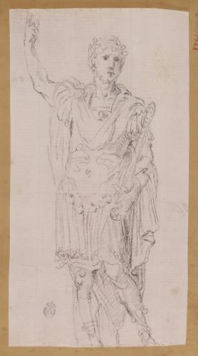 Estudio de Emperador romano con corona del laurel, brazo derecho levantado