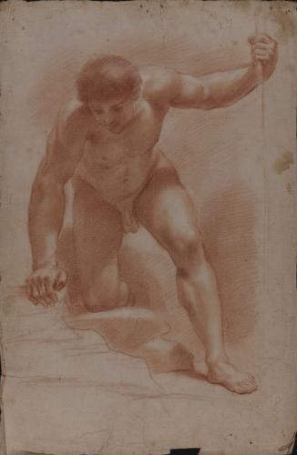 Estudio de modelo masculino desnudo semiarrodillado