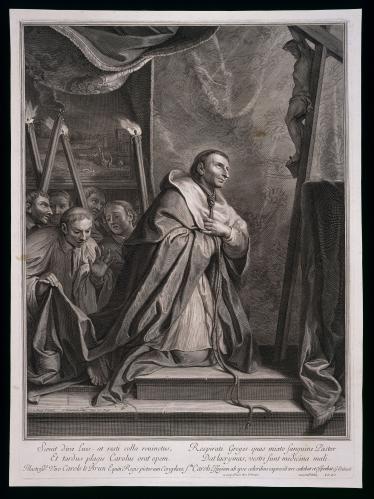 Estudio de San Carlos Borromeo en oración durante la gran peste de Milán