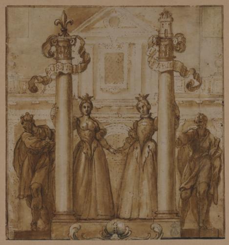 Estudio alegórico de las bodas de Carlos II y María Luisa de Orleans.