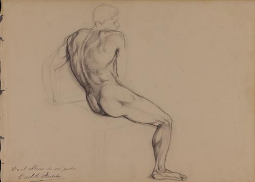 Estudio de modelo masculino desnudo sentado.