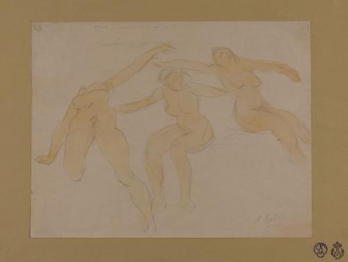 Estudio de tres mujeres desnudas bailando