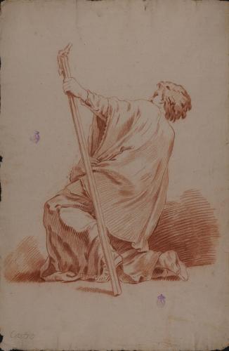 Estudio de figura masculina arrodillada sujetando un cirio.