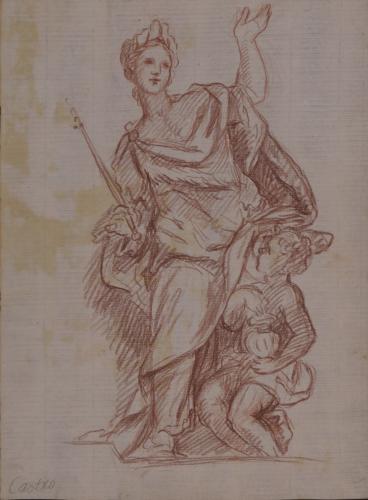 Estudio de una escultura de una figura femenina con un niño sentado a sus pies