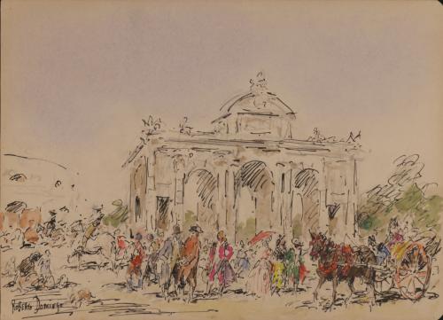 La Puerta de Alcalá un dia de toros en el siglo XVIII