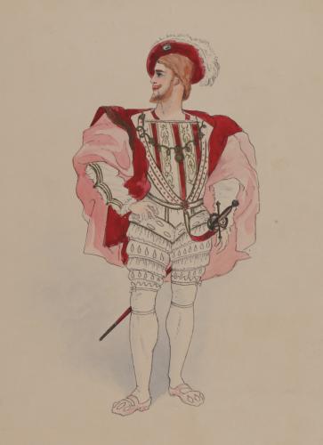 Modelo de indumentaria teatral de caballero del siglo XVI