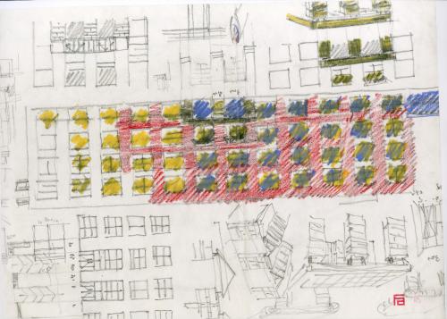 Croquis y axonometrías de un edificio