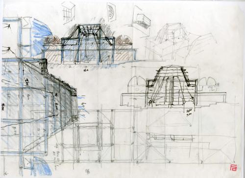 Observatorio Astronómico de Madrid. Espacio museológico para el Telescopio Herschel. Croquis y axonometrías