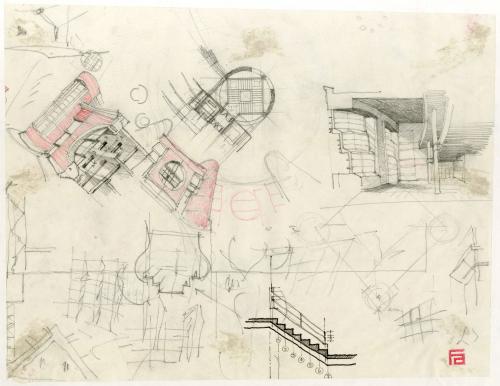 Croquis y perspectivas de un edificio