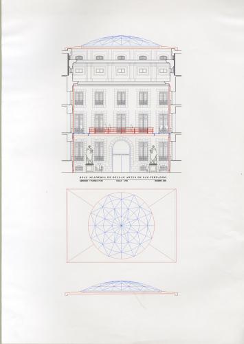 Real Academia de Bellas Artes de San Fernando. Cubrición y pasarela del patio. Planta y alzado