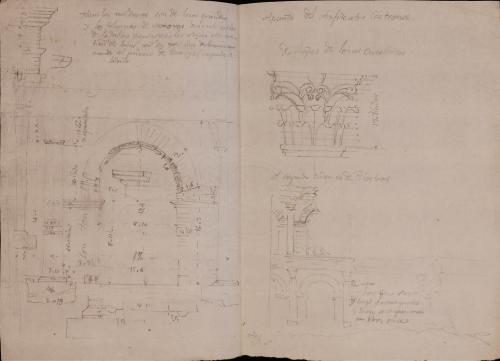 Alzado y sección de un arco y capitel del anfiteatro Castrense