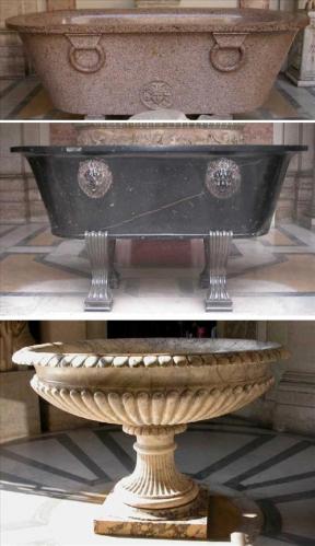 Sección de dos bañeras romanas y un labrum