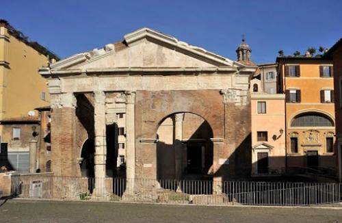 Sección de la basa, capitel y alzado del pórtico de Octavia [y de Livia] en Roma 