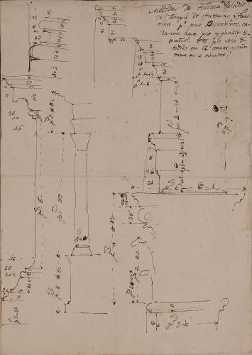 Secciones del templo de Antonino y Faustina en Campo Baccino de Roma