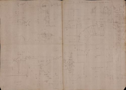 Alzado de los arcos y sección de los capiteles del teatro de Marcelo en Roma