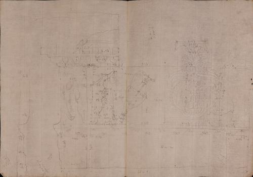 Medidas del cornisamento y capiteles del Templo de Júpiter Tonante en Roma [Templo de Vespasiano y Tito]