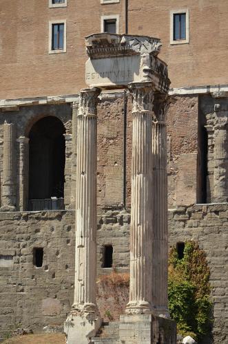 Alzado del cornisamento e inscripción del templo de Júpiter Tonante en Roma [templo de Vespasiano y Tito]