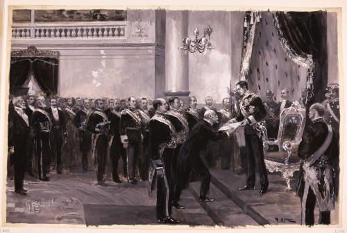 Alfonso XII presidiendo un acto oficial