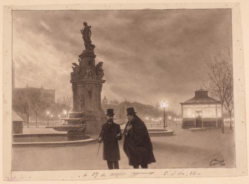 De noche, ante la fuente de Apolo (Madrid)