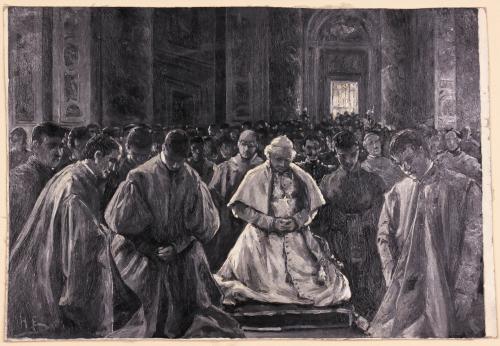 Papa León XIII y clero en oración