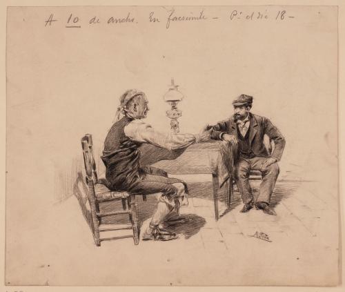Dos hombres junto a una mesa
