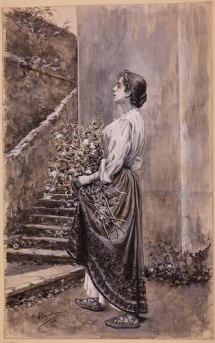 Mujer con una brazada de flores