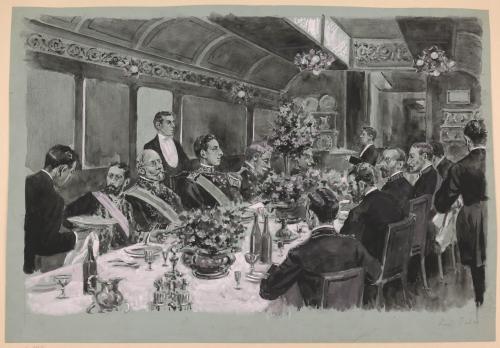 Viaje de Alfonso XIII a Paris. Almuerzo regio en la estación de Les Aubrais. 