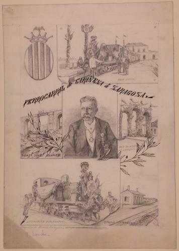 Composición sobre la inauguración del ferrocarril de Cariñena a Zaragoza (siete dibujos)