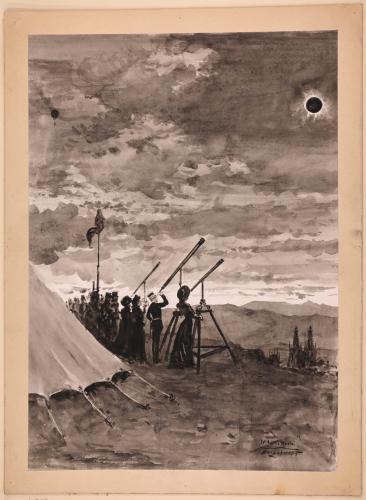 El rey observando un eclipse de sol desde un campamento en las afueras de Burgos