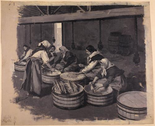 Preparando las sardinas en cubas en Gijón