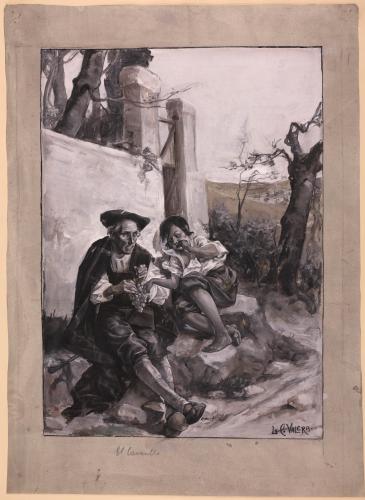 Lazarillo cogiendo uvas del racimo del ciego