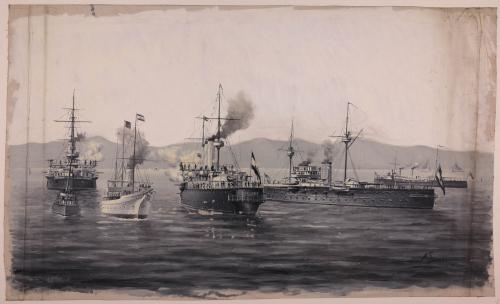 Cartagena. Ejercicios de tiro de la marina de guerra española
