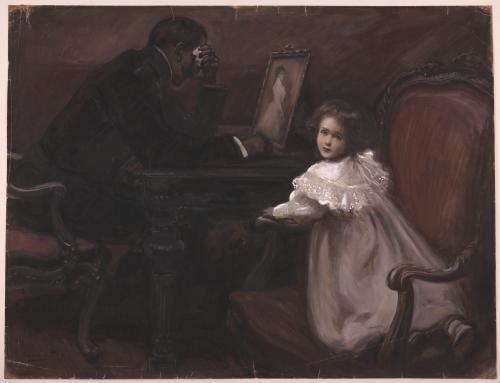 El Infante D. Carlos con su hijo ante el retrato de su difunta esposa la Princesa de Asturias