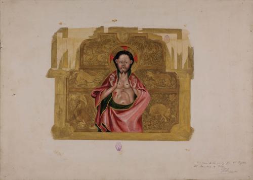 Cristo en el mocárabe central hornacina central del entablamento del tríptico relicario del monasterio de Piedra (Zaragoza)