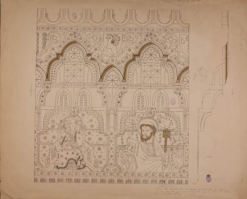Cristo y San Pedro en  los arcos de los mocárabares y sección del entablamento del tríptico relicario del monasterio de Piedra (Zaragoza)
