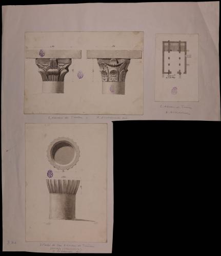 Planta, capiteles y pila bautismal de la iglesia de San Adrián de Tuñón (Asturias)