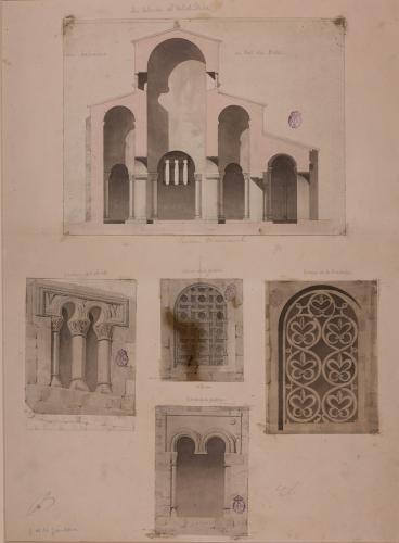 Sección transversal y ventanas de la iglesia de San Salvador de Valdediós (Asturias)