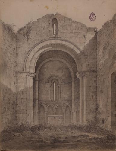 Vista interior del ábside de la iglesia de Santa María de Villamayor (Infiesto, Asturias)