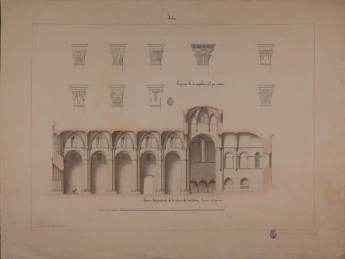 Sección longitudinal y capiteles de la iglesia de San Pedro (Ávila)