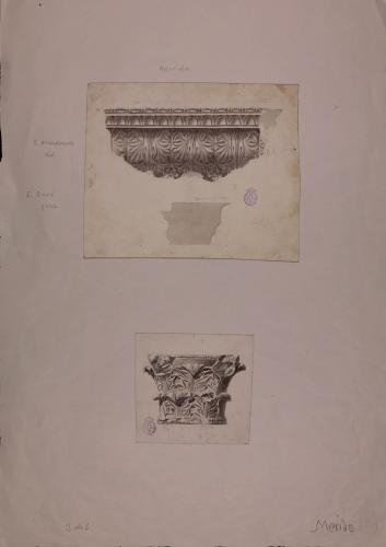Fragmento de friso del templo de Marte de Mérida y capitel