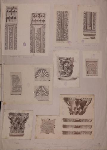 Fragmentos arquitectónicos, capiteles e inscripción de la basílica y del baptisterio de Mérida