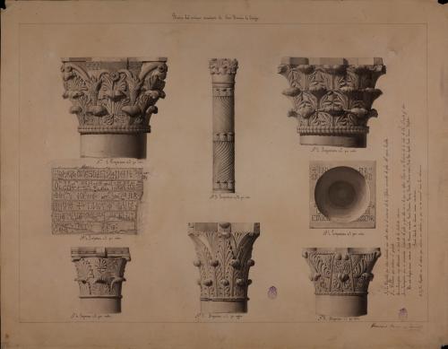 Capiteles visigodos, columna mozárabe e inscripción del monasterio de San Román de Hornija (Valladolid)