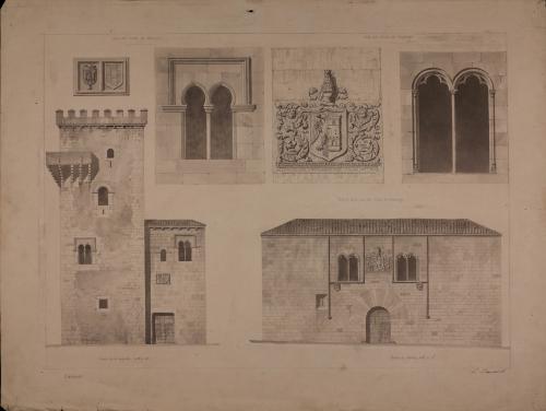 Alzado y detalles de las casas del conde de Adanero y del conde de Mayorazgo  en Cáceres