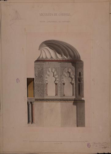 Sección longitudinal y detalles decorativos del mihrab de la mezquita de Córdoba