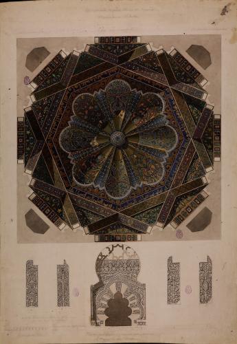 Planta y proyección de la bóveda del mihrab y detalles de la mezquita de Córdoba