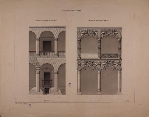 Detalle de los arcos de la fachada del jardín y patio de los leones del palacio del duque del Infantado en Guadalajara